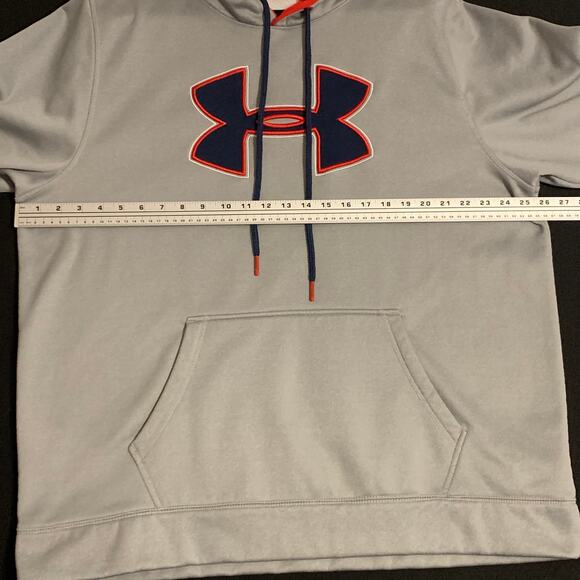 Under Armour Storm Mens Hoodie Sweatshirt 2XL Red White Blue on Grey Cold Gear - Picture 6 of 12